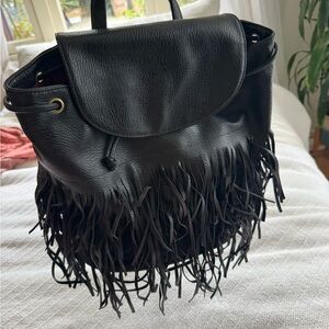 Black leather Fringe backpack